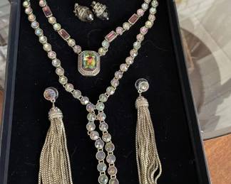 Heidi Daus Crystal Multicolored Necklace w/ 2 pairs pierced earrings
