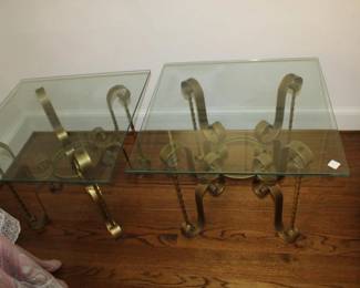 A pair of Metal base Table w/ Glass Tops
