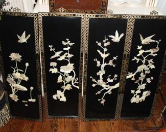 4 Panel Japanese Screens w/ mother of pearl 36" x 12"
