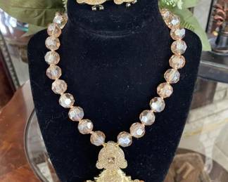 Heidi Daus 22 in. Crystal Lion head necklace w/pierced earrings