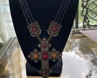 Heidi daus Multicolor cross necklace  22 inces