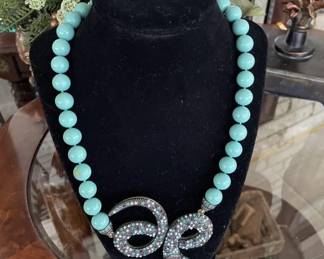 Heidi Daus Faux Turquoise crystal necklace w/pierced earrings