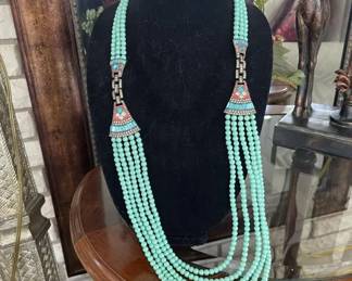 Heidi Daus Teal & coral necklace 36 inches