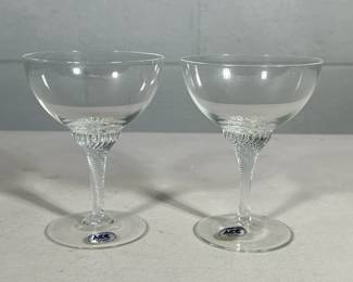 (2pc) ACC CUT CRYSTAL CHAMPAGNE FLUTES | Pair of American Cut Crystal Corp cut crystal champagne glasses - h. 5.25 x dia. 4 in
