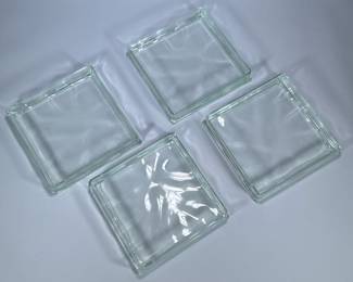 (4pc) GLASS TILE TRAYS | Set of 4 square wavy glass tile trays - h. 2 x w. 11.75 x l. 11.75 in
