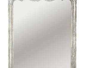 WHITE WASH WOOD MIRROR | Carved wood & white washed framed mirror - h. 48 x w. 29.5 in