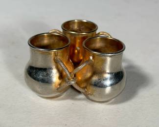 SILVER PLATE PIECE | 3 connected silver plate pieces with twisted vine work connections, marked on bottom “Andover Hall / EPNS” - h. 2 x w. 4 x l. 4 in