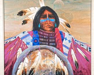 JIM PRINDIVILLE (20TH/21ST CENTURY) | Proud warrior. Oil on canvas. h.36 x 36 in., stretcher. Signed lower right - h. 42 x w. 42 in (frame)