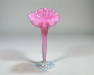 Pink Blown Glass Bud Vase | Opalescent ribbon vase in pink. - h. 10 x w. 5 in
