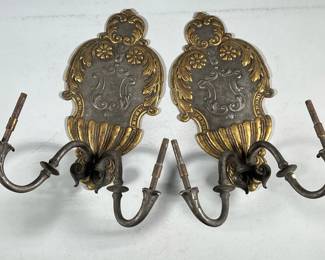 (2pc) PAIR WALL SCONCES | Pair of metal wall sconces with gilt accent - h. 16 x w. 10 x d. 7 in