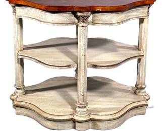 WEIMAN FURNITURE CARVED WOOD SIDE TABLE |
Having painted shelves - h. 23.5 x w. 24 x l. 29 in