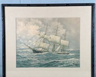 ANTON OTTO FISCHER (19TH/20TH CENTURY) SAILBOAT LITHOGRAPH | Color lithograph of large sailboat. 10.25 x 13.25 in sight. Signed bottom right - h. 16 x w. 19 in