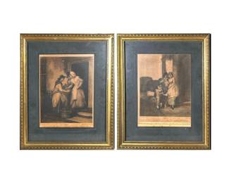 (2pc) WHEATLEY “CRIES OF LONDON” LITHOGRAPHS | Set of 2 antique lithographs titled “Cries of London". Francis Wheatley. 10 x 7.5 in sight - h. 15.5 x w. 12.75 in