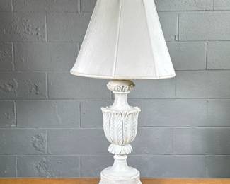 CARVED WOOD TABLE LAMP | White washed carved wood table lamp - h. 36 x dia. 8.5 in