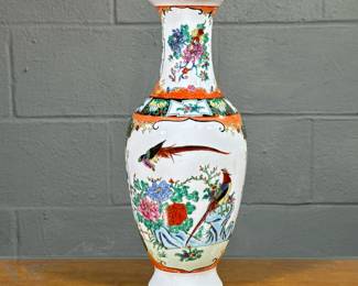 ASIAN VASE | Having avian & floral decoration with gilt accent. - h. 12.5 x dia. 5 in