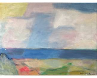 NORMAN BARR (20TH CENTURY) MODERNIST PAINTING | Beach scene. Oil on canvas. 18 x 24 in. Sight. Signed lower right - h. 24 x l. 30 in