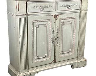 HABERSHAM CARVED WOOD CABINET | Carved wood & painted cabinet with 2 split-width drawers over 2 door cabinet - h. 44 x w. 47 x d. 15.5 in