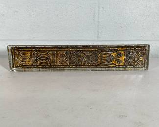 Resin Art Plaque | Gold and black geometric ancient or tribal design. - h. 16.75 x w. 3.25 in