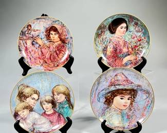 (4pc) Set Of Four Vintage Edna Hibel 8’ Limited Edition Plates | From the World I Love Collection Made in Bavaria Germany - h. 1 x w. 8 x d. 8 in