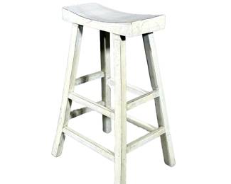CARVED WOOD STOOL | Carved wood & painted white stool with curved seat - h. 31 x w. 20.5 x d. 15.5 in