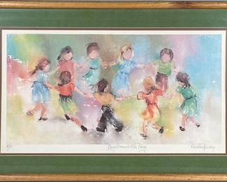 Hilda Rindom Watercolor Painting | Ring around the Rosie. Penciled artist proof bottom left. Penciled signature bottom right. 13.5 in by 24.5 in. Sight. - h. 19 x w. 30 in.