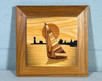 Carved Wood Art | Carved wood art. Robert W. Johnson. Carved signature bottom right. Artist name and info on back. - h. 7.5 x w. 7.5 in