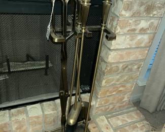 Brass fireplace tool set