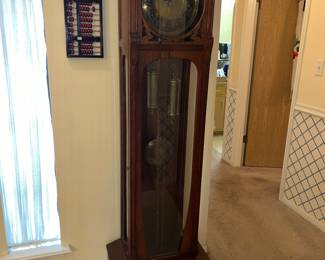 Unique antique Arts & Crafts tall-case clock w/ mahogany case