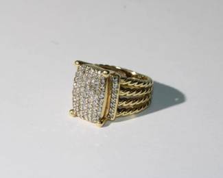 David Yurman 18k & Diamond Pave' Wheaton Ring size 7, 14.97 grams total weight