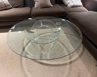 Curved lucite base glass topped coffee table