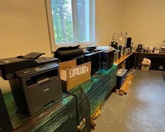 Lots of office supplies, printers, tables and more.