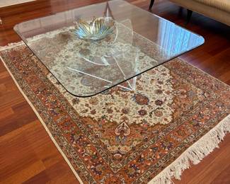 Lucite base glass topped coffee table