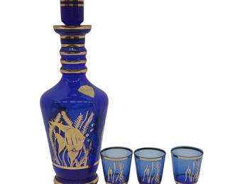 1930s Bohemian Murmac Cobalt Blue Decanter Set