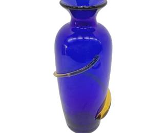 Richard Blenko Signed Hand Blown Blue Vase 2000