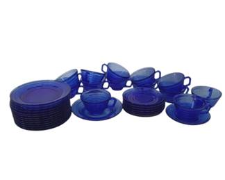 Art Deco Hazel Atlas Cobalt Blue Glass tea Set