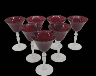 7x Ruby Red Sherry Stemmed Wine Glasses 6.5"