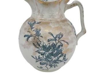 AZALEA Ball Style Gold Floral Blue Ceramic Pitcher