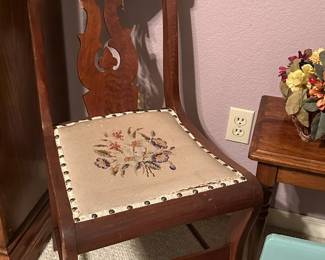 Antique Cross Stitch Mahogany Chair 