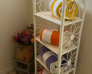 1960s Wicker Etagere Daisy Shelf