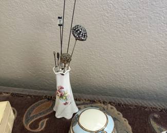 Antique Hair Pin Holder and Vanity Trinket Box