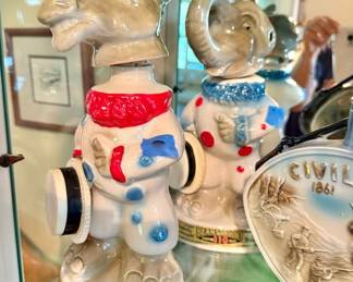 Jim Beam Republican Elephant and Democrat Donkey Decanters 1968 Vintage