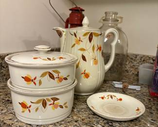 Vintage Hall autumn leaf pitcher & double casserole