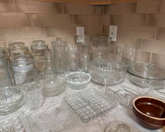 GLASS CANISTER SET & VASES, SERVE PIECES
