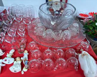 PUNCH BOWL, STEMWARE & CHRISTMAS