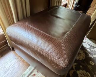 Stickley Santa Fe collection Leather armchair w/ ottoman. Roll arms nailhead trim. 46w x 36d x 31h