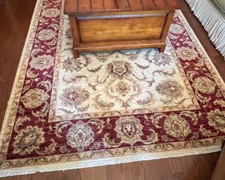 Century furniture 2 drawer map chest – 36” square x 19h + Red/cream wool area rug – 9x7