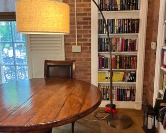 antique brass toned metal arc / boom lamp