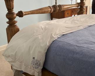 Queen 4 poster bed and matching 2 drawer nightstand. Hooker furniture Cascade collection? Tall posts 83"h