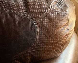Stickley Santa Fe collection Leather armchair w/ ottoman. Roll arms nailhead trim. 46w x 36d x 31h
