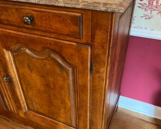 PRESALE Century furniture French Country marble top buffet. 76w x 20d x 38h 3 drawer over 3 door, silver storage (walnut)